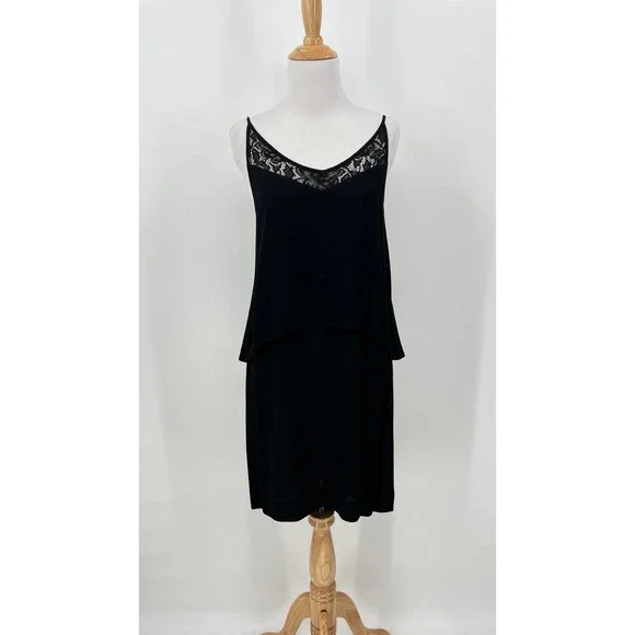 Sandro | Dresses | Sandro Dress Womens 2 Medium Black Sleeveless Layered  Lace Trim Slip Dress | Poshmark